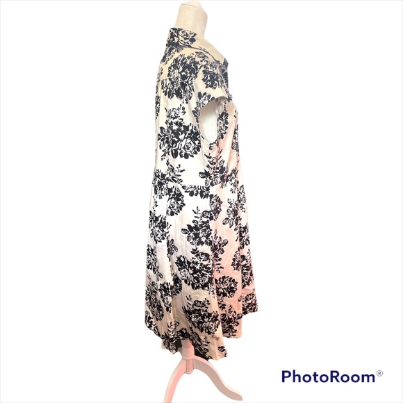 Bi.Tencon Women's Vintage White Black Floral Print A-Line Cap Sleeve Dress - Picture 4 of 9